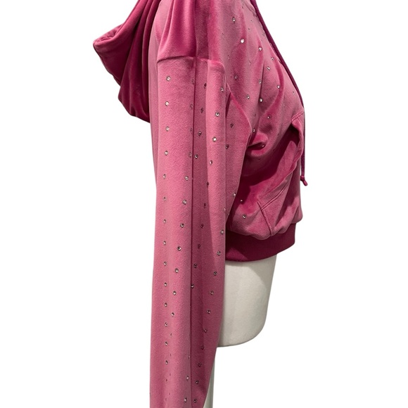 Pink Velour Crystal Studded Zip-Up Hoodie Size Small - Picture 5 of 6